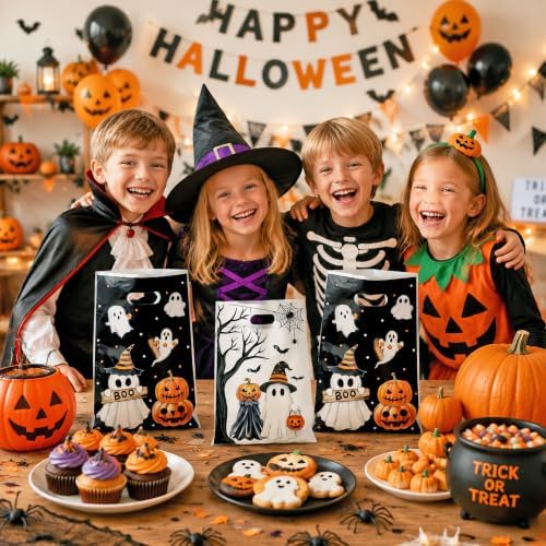 Haooryx Little Boo Party Favor Bag 50Pcs Halloween Pumpkin Plastic Gift Bag