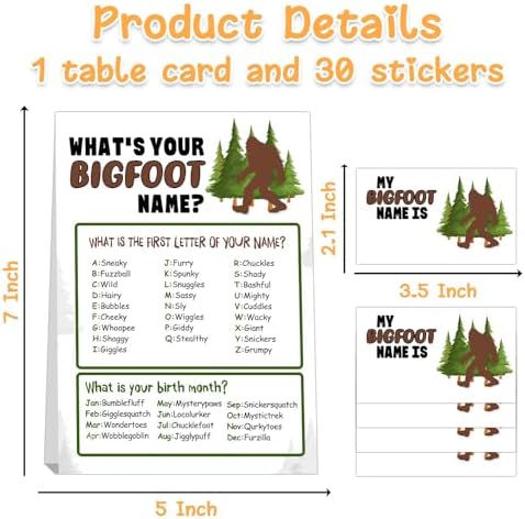 Bigfoot Birthday Party Decorations-Birthday Party Games,Bigfoot Theme Birthday Party Sign for Boys Girls,Kids Bigfoot Activity Cards,Bigfoot Activity Decoration Supplies,What's your Bigfoot Name