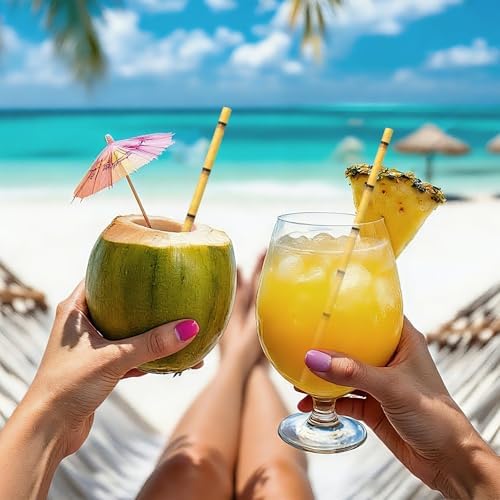 100 Count Yellow Bamboo Print Eco-friendly Paper Straws – 7.75 inch Disposable Straws for Drinking, Cocktails, Smoothie, Crafts, Picnics, Decorations
