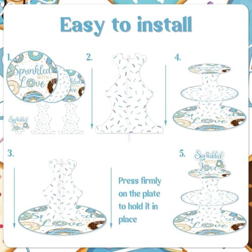Blue Baby Sprinkle 3-Tier Cupcake Stand Blue Donut Dessert Cupcake Holder Sprinkle with Love Baby Shower Decorations for Boy Party Favor
