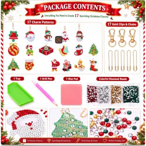 Yaomiao 17 Pcs Double Sided Diamond Art Christmas Ornaments Keychains 5d