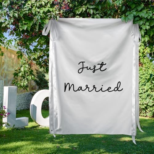 Oudain 29x39 Inch Just Married Banner Wedding Burlap Backdrop