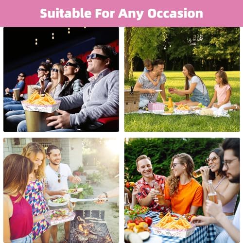 No Folding Required 50 Pack 2Lb Mahjong Party Supplies Disposable Paper Food Plates Serving Trays Pink Paper Food Trays Bulk for Family Play Day Birthday Celebration Game Party Decorations
