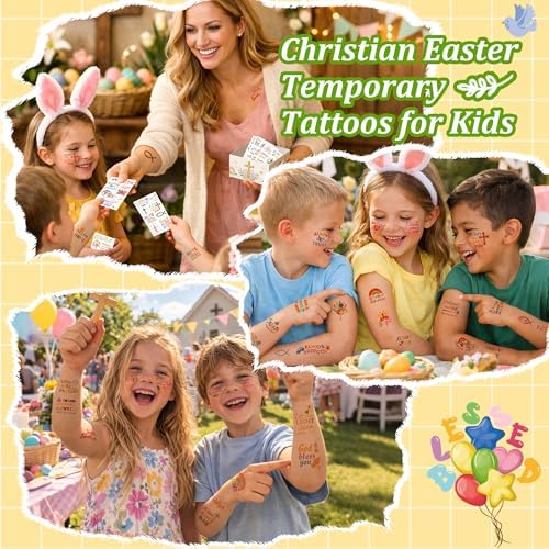 Christian Easter Temporary Tattoos for Kids, Bible Verse Tattoos Temporary