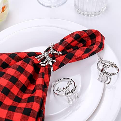 Silver Reindeer Napkin Rings Set of 12, Christmas Deer Ring Holders With Silver Buckle, Alloy Metal Napkin Rings For Holiday Party Table Setting