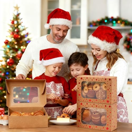Christmas Brown Holiday Cookie Boxes, Red Star, 24 Pack, 9x6x3 In