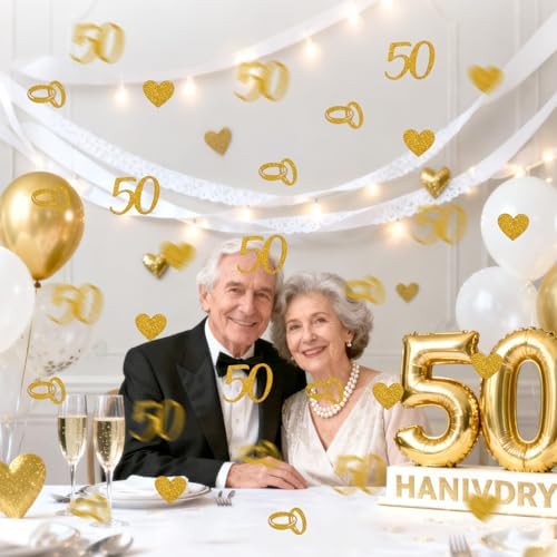 200pcs 50th Wedding Anniversary Confetti, Gold Glitter Paper
