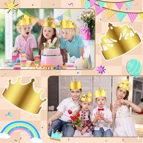 Nezyo 200 Pcs Gold Paper Crowns Bulk Birthday King Princess Crowns Gold Foil Party Crown Hats for Kids Students Classroom Celebration Baby Shower Photo Props Supplies