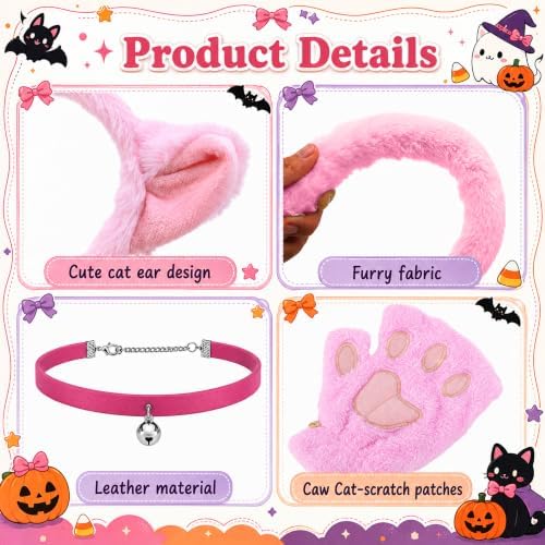 codree 5 Pcs Halloween Cat Costume Cosplay Outfits Set for Adults and Kids