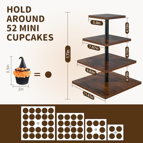4 Tier Cupcake Stand for 50 Cupcakes,360°Wooden Cake Dessert Tower Holder