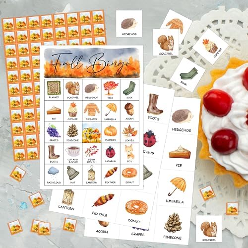 Fall Bingo Game, Thanksgiving Bingo Cards Set, Autumn Birthday Party Supplies for Adults, Family Friends Activities Favors Decorations for 24 Players, 01