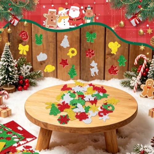 250Pcs Foam Stickers Glitter 3D Christmas Foam Xmas Shape Sticker,Christmas
