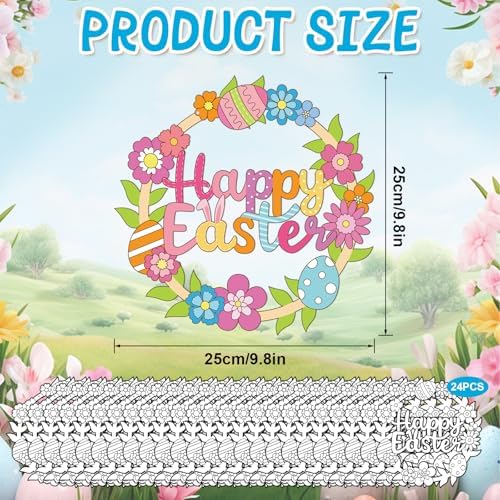 Sereliy 24 Pcs Easter Coloring Wreath Crafts, Color Your Own Easter Crafts, DIY Paper Eggs Wreath for Home Activities Games. (Egg.24PCS)