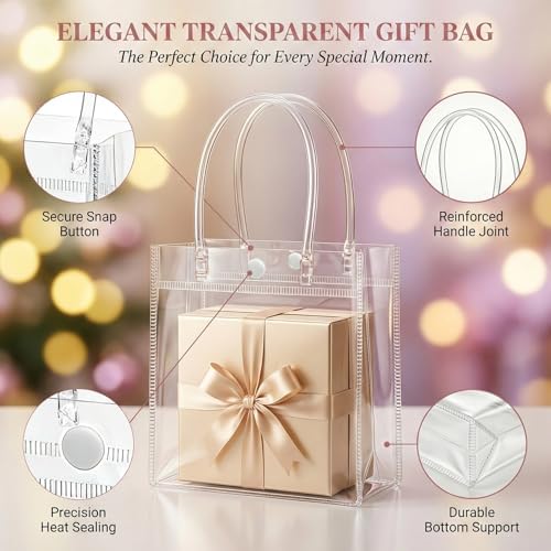 MAQIHAN Clear Gift Bags with Handles - Party Favor Candy Bags Transparent