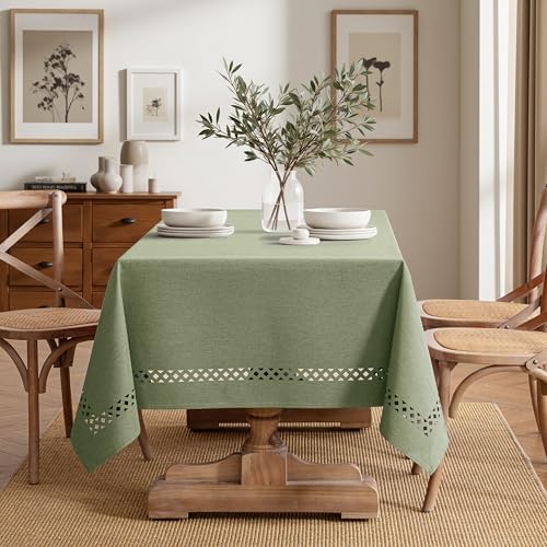 MIULEE Sage Green Rectangle Tablecloth with Decorative Cutouts 60x144 inch