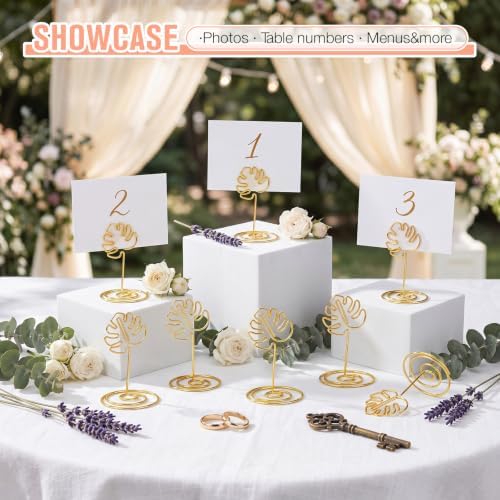 AceOrbit 24 Pcs Monstera Leaf Place Card Holders Gold Metal Number Stand