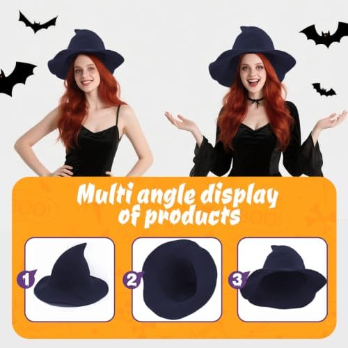 Women Witch Hat for Halloween Wool Hats Wide Brim Spire Knitted Cap for Party Masquerade Cosplay Costume Daily
