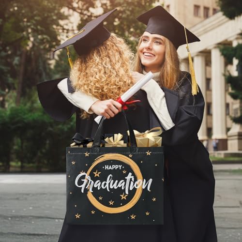 STYPOP 2 Pack 13" Large Graduation Gift Bags with Tissue Paper, Reusable Non-Woven Grad Bags with Handles, Best Graduation Gifts Class of 2026 College/High School / 8th Grade, 12.8"*10.2"*6.3"