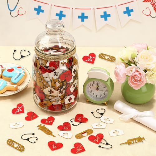 Nurse Confetti, 200Pcs Glitter Confetti for Nursing Graduation Party Decorations, Metallic Foil Sequins Table Decor for Nursing Medical School Graduation Nurse Week Decor Retirement RN Party Supplies