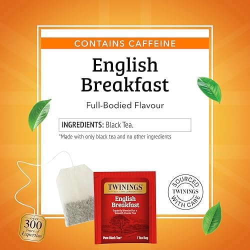 Twinings English Breakfast Black Tea Individually Wrapped Bags, 20 Count (Pack of 1), Flavourful, Robust, Caffeinated, Enjoy Hot or Iced, 20 Teabags