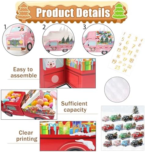 HEIPINIUYE 24 Empty Advent Calendar Boxes to Fill Yourself, DIY Empty Christmas Countdown Calendars 2025 Fillable Advent Calendar Box for Kids Adults Xmas Truck Calendars Gift Boxes