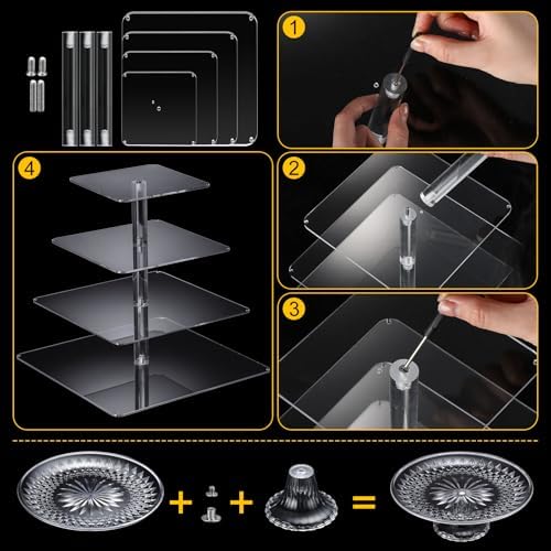 6 Pcs Acrylic Dessert Stand Set Tiered Tray Holder, Cute Style
