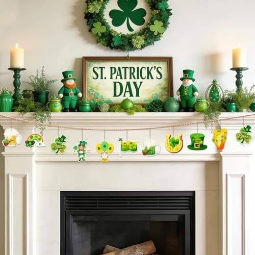 36PCS Wooden St. Patrick's Day Ornaments to Paint Shamrock Cutout Decorations,12 Styles DIY Blank Unfinished Wood Shamrock Cutouts Ornament for Tree Home Crafts Hanging, Hat Beer Gifts Indoor Spring
