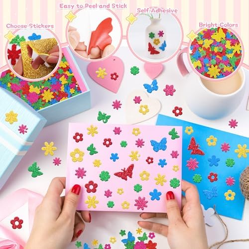 325Pcs Foam Stickers Glitter 3D Spring Foam Shape Sticker,Flower Butterfly