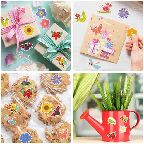 1000Pcs Spring Stickers for Kids, 2 Rolls Summer Flower Butterfly Insect Bugs Self Adhesive Label for Envelope Bottle Decor Seasonal Holiday DIY Crafts Classroom Rewards Party Favors Gifts, 16 Designs