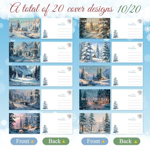 Nuanchu 80 Pcs Winter Snowy Forest Holiday Cards Bulk 4 x 6 Inch Christmas Pine Tree Postcards Xmas Snowy Mountain Greeting Card for Winter Holiday Birthday Party, 20 Designs