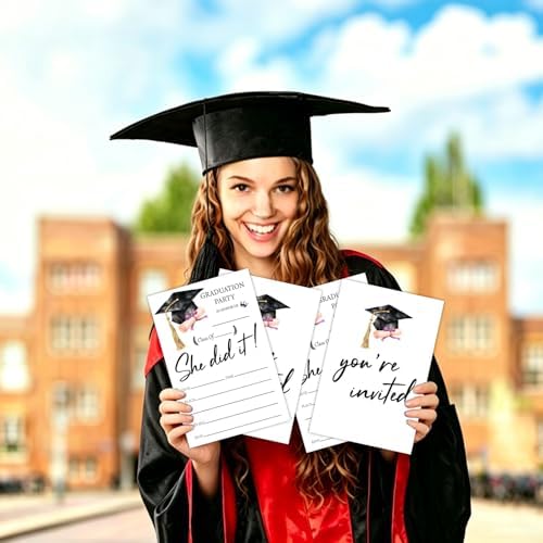 Luxury Graduation Invitations 2026 with Envelopes - 20 Pack Class of 2026 Graduation Party Invitations, 4x6 Inch Fill-in Graduation Announcements for High School or College - A09