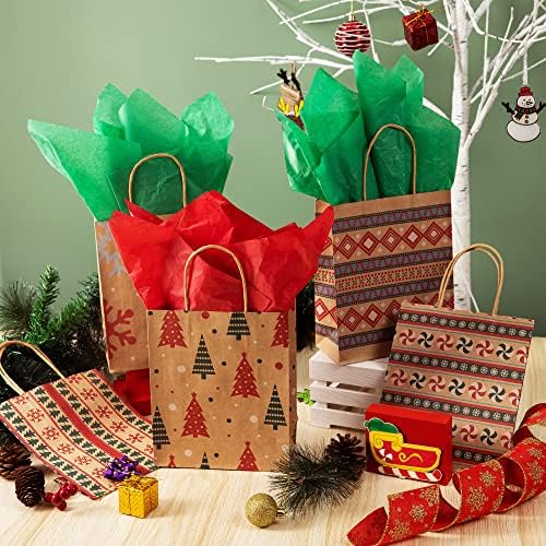 JOYIN 48 PCS Christmas Kraft Bags, Presents Wrapping Goody Treat Candy Bags with Handle Xmas Characters for Christmas Party Favors, Gift Giving, Holidays Decorations, Xmas Treat (7" x 9" x 3.5 ")