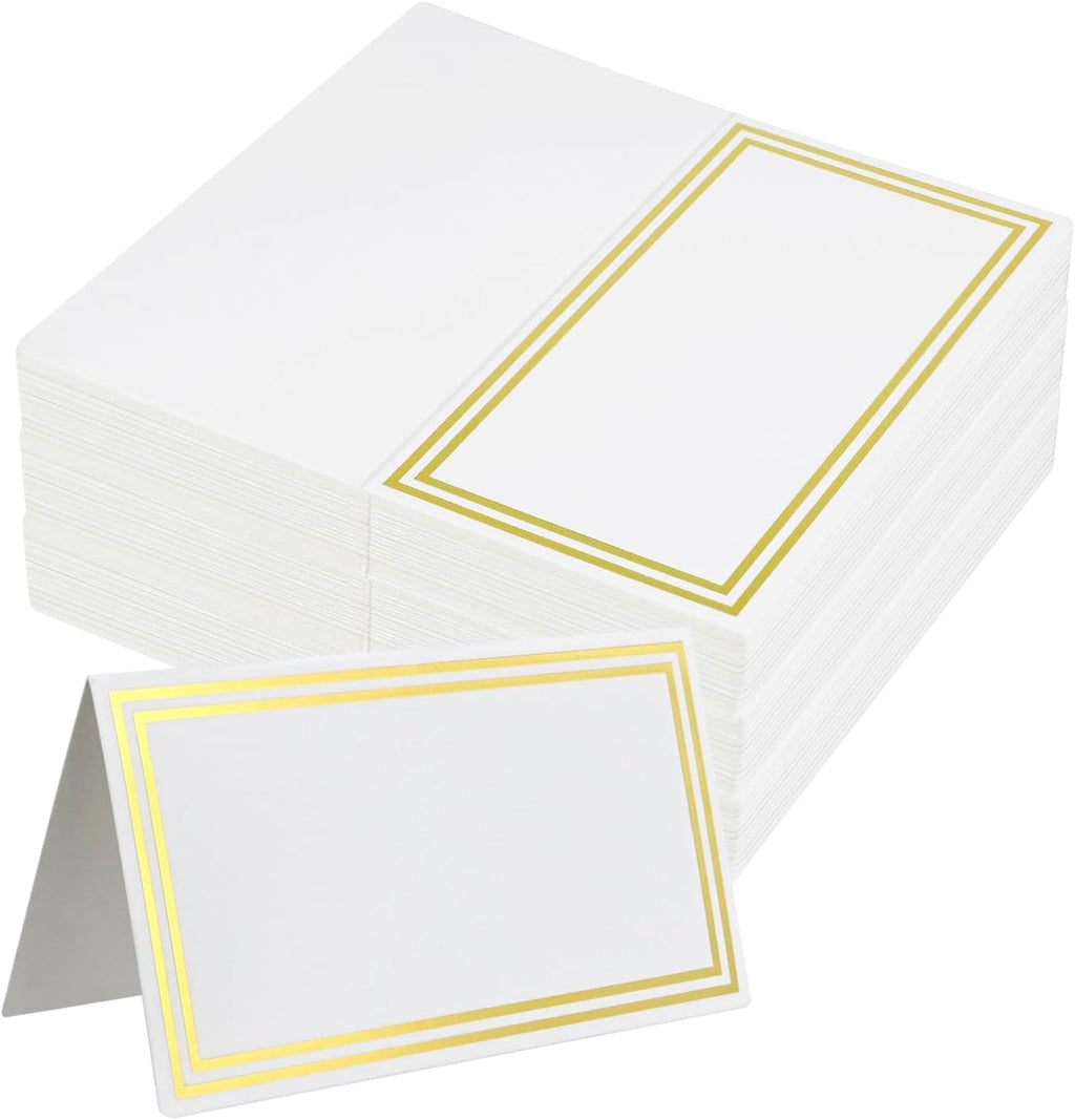 100-Pack Premium Place Cards for Table Setting with Double Gold Foil Border