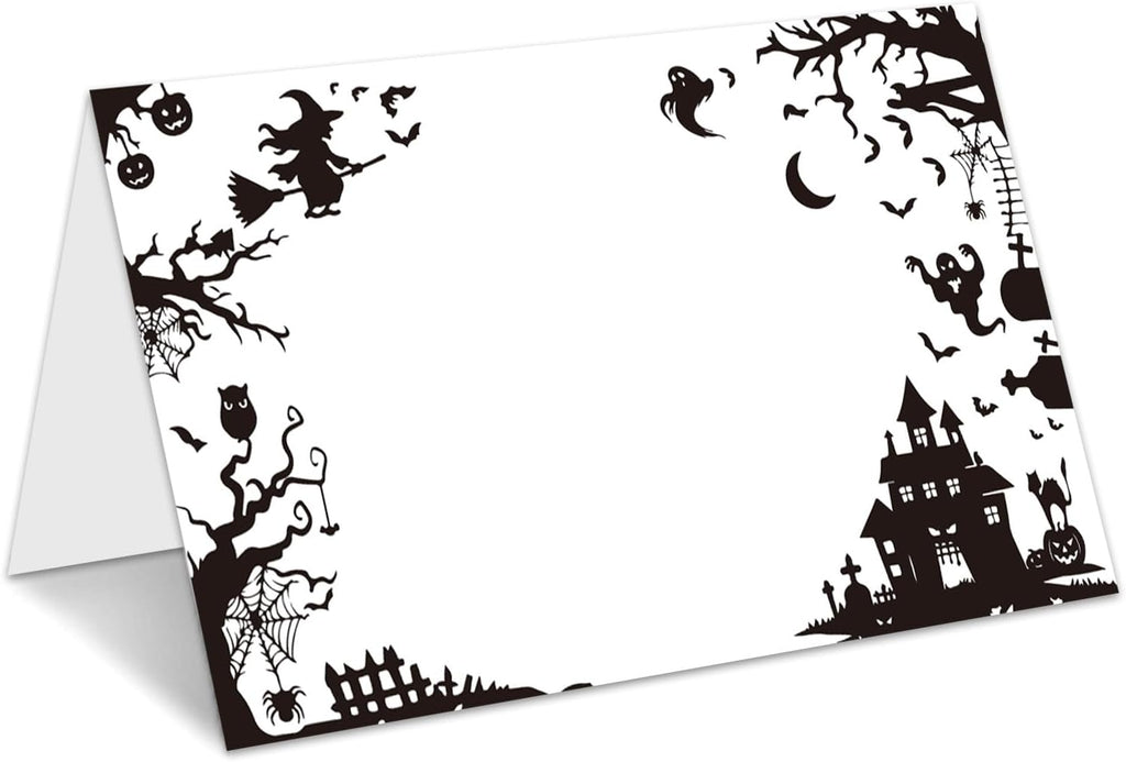 Halloween Place Cards for Table Setting, Tent Cards Decor For Birthday Baby Shower Autumn Party Reception Decorations, Bridal Shower Place Card, 25 Pack Birthday Food Name Card 2 x 3.5" /037