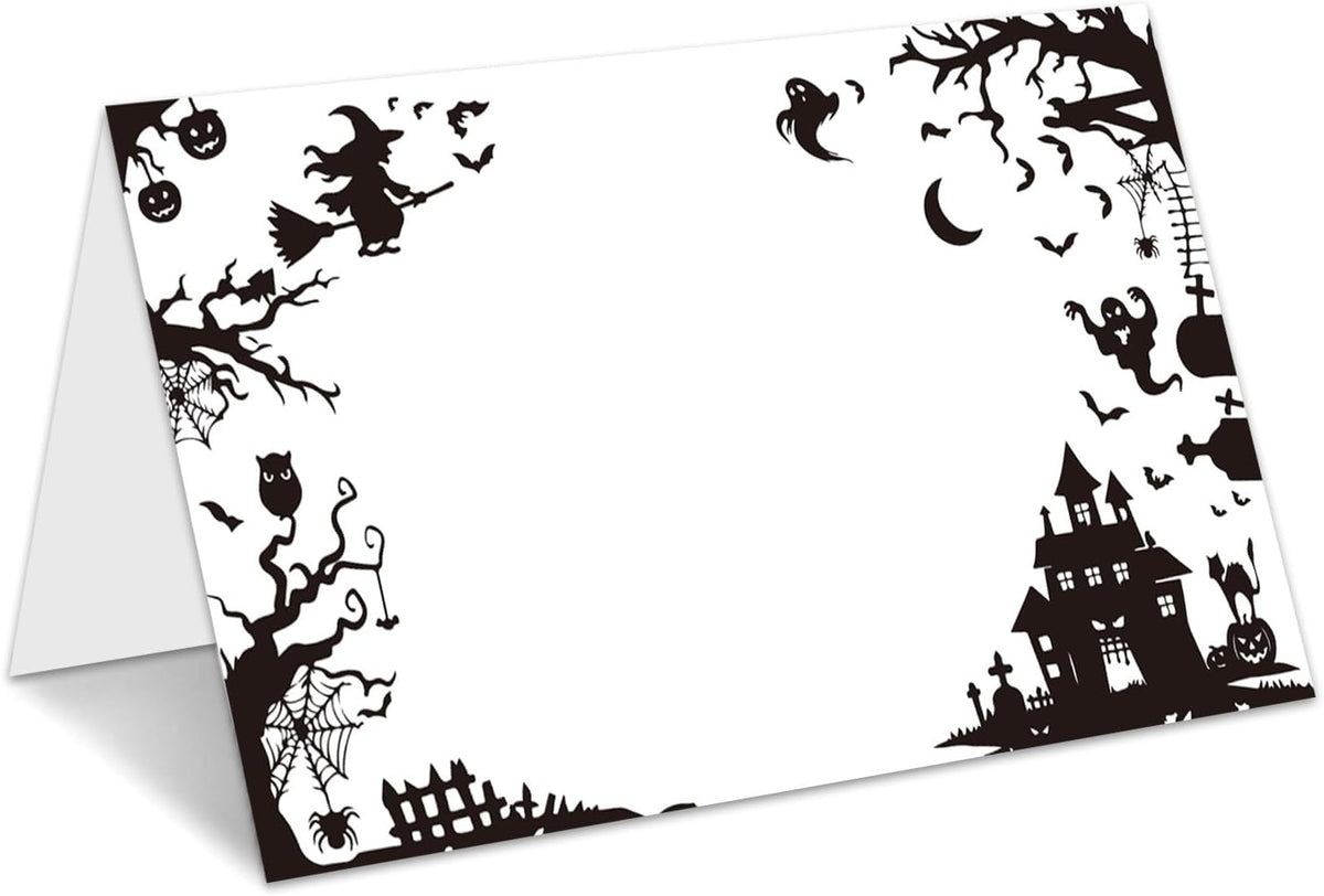 Halloween Place Cards for Table Setting, Tent Cards Decor For Birthday Baby Shower Autumn Party Reception Decorations, Bridal Shower Place Card, 25 Pack Birthday Food Name Card 2 x 3.5" /037