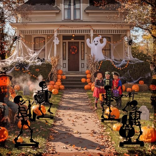 Geelin 4 Pcs Halloween Skeleton Yard Signs Metal Stake Outdoor Decor 15.8In