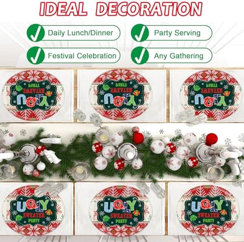 50PCS Christmas Ugly Sweaters Oval Paper Plates Merry Christmas Plates Tableware Decor Large 11inch Disposable Xmas Oval Paper Platter Decor for Xmas Holiday Party Winter Home Dinner Supplies