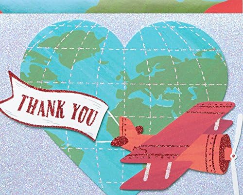 Papyrus Thank You Cards with Envelopes, Globe and Plane with Glitter (8-Count)