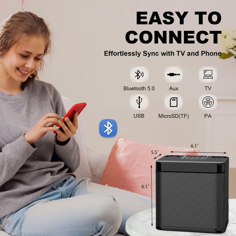 Karaoke Machine for Adults and Kids, Portable Bluetooth Karaoke Speaker with 2 Wireless Microphones for TV, Singing Karaoke for Home Party, Great Gifts for Boys and Girls