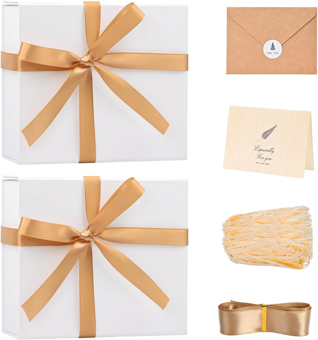 LIFELUM White Magnetic Gift Box for Wedding Presents, 8"x7"x3"