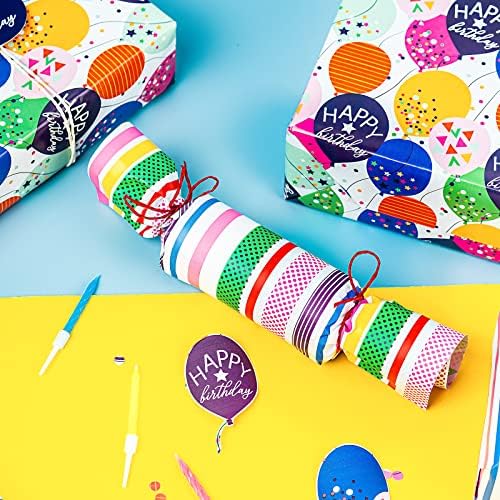 WRAPAHOLIC 30 Inch Reversible Birthday Wrapping Paper - 30 Inch x 33 Feet - Colorful Balloon with Confetti Design for Birthday, Baby Shower