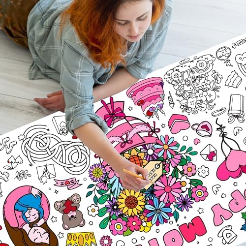Mother's Day Giant Coloring Poster, Paper Coloring Tablecloth for Home DIY Drawing Games Mother's Day Birthday Party Supplies 30x72 Inch
