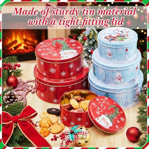 Yaomiao 9 Pcs Christmas Cookie Tins 3 Sizes, Snowman, Santa Claus