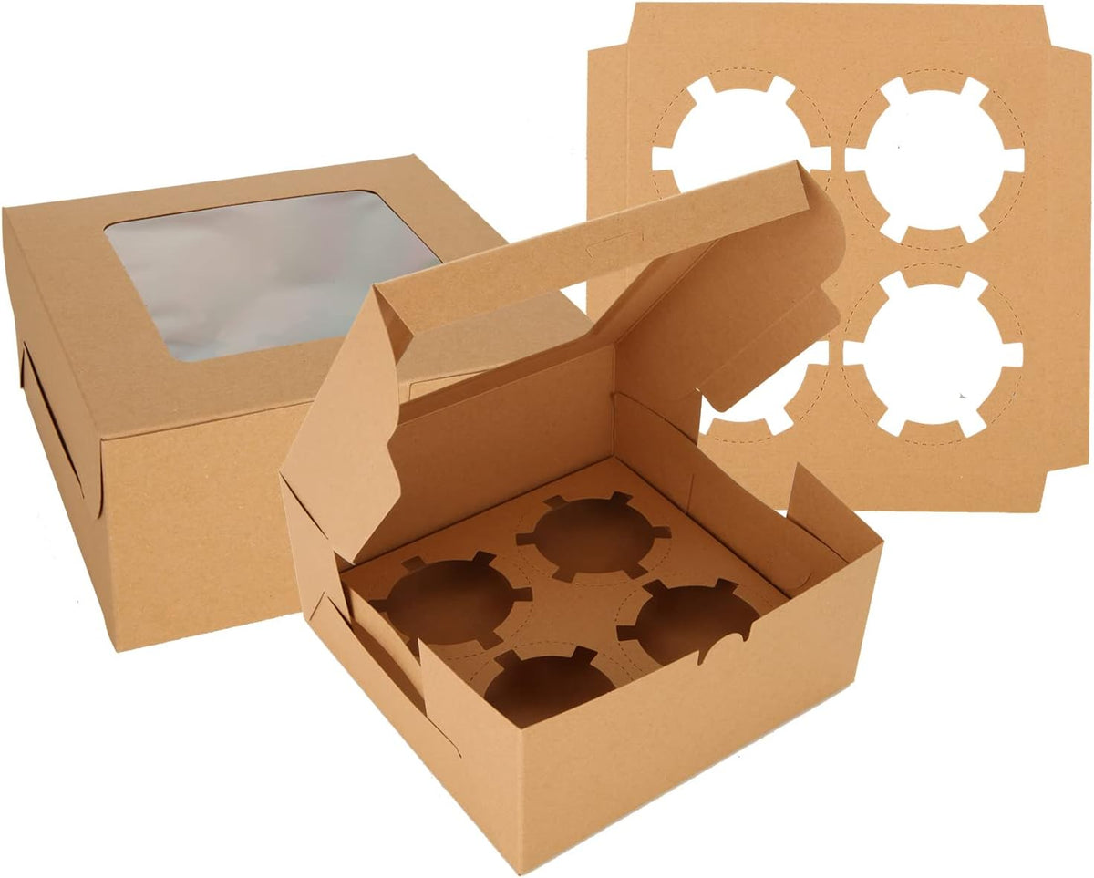 qiqee Brown Auto-pop up Cupcake Boxes Individual Cupcake 3.5x 3.5x 3.5inch 200pcs Single Cupcake Boxes
