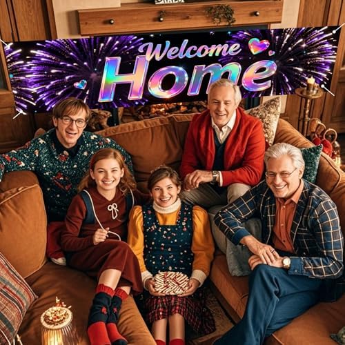 Nuxovilar Welcome Home Banner Rainbow Holographic 17.7x78.7 Polyester