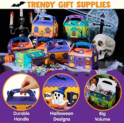 JOYIN 24 PCS Halloween Treat Boxes Cookie Boxes, House Cardboard for Treat Candy Bags Cookies Goodie Bags (5.6"x5.6"x3.2") Trick or Treat for Kids Children Halloween Party Favor Supplies