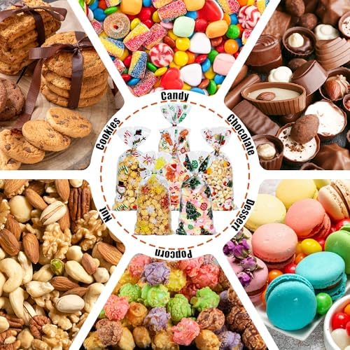 Twavang 120 Pcs Christmas Cellophane Treat Bags