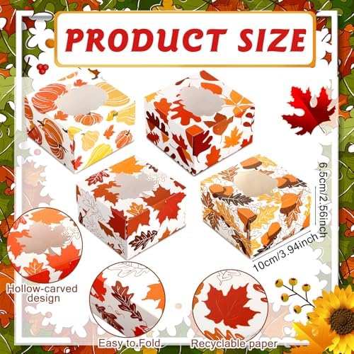24 Pcs Fall Treat Box with Window Cookie Bakery Candy Gift Box, Autumn