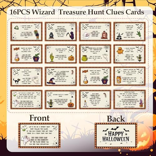 Halloween Scavenger Hunt Clue Cards, Magical Scavenger Hunt Games for Adults, Halloween Fall Pumkin Holiday Birthday Party Supplies Activities Outdoor Indoor(16 Clues Cards with Envelopes), 12