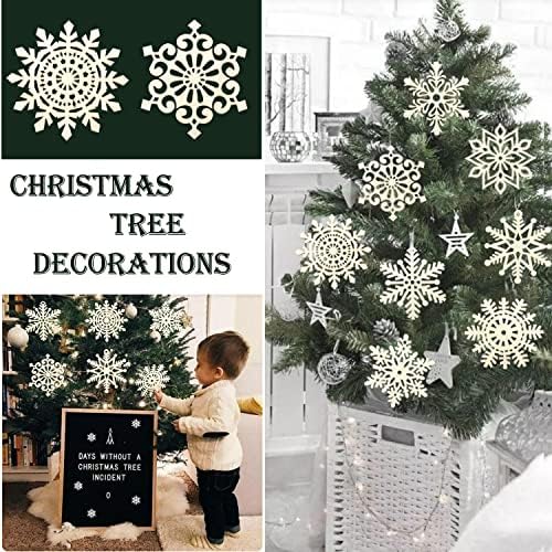 36pcs Large Christmas Wooden Snowflakes Hanging Ornaments DIY Craft Snowflake Wooden Ornaments Unfinished Wood Cutout Christmas Decorations Tree Decor Kids Paint